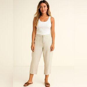 Liz Claiborne Hepburn 100% Linen Crop Pants 10 Oatmeal Beige Coastal Quiet Luxur